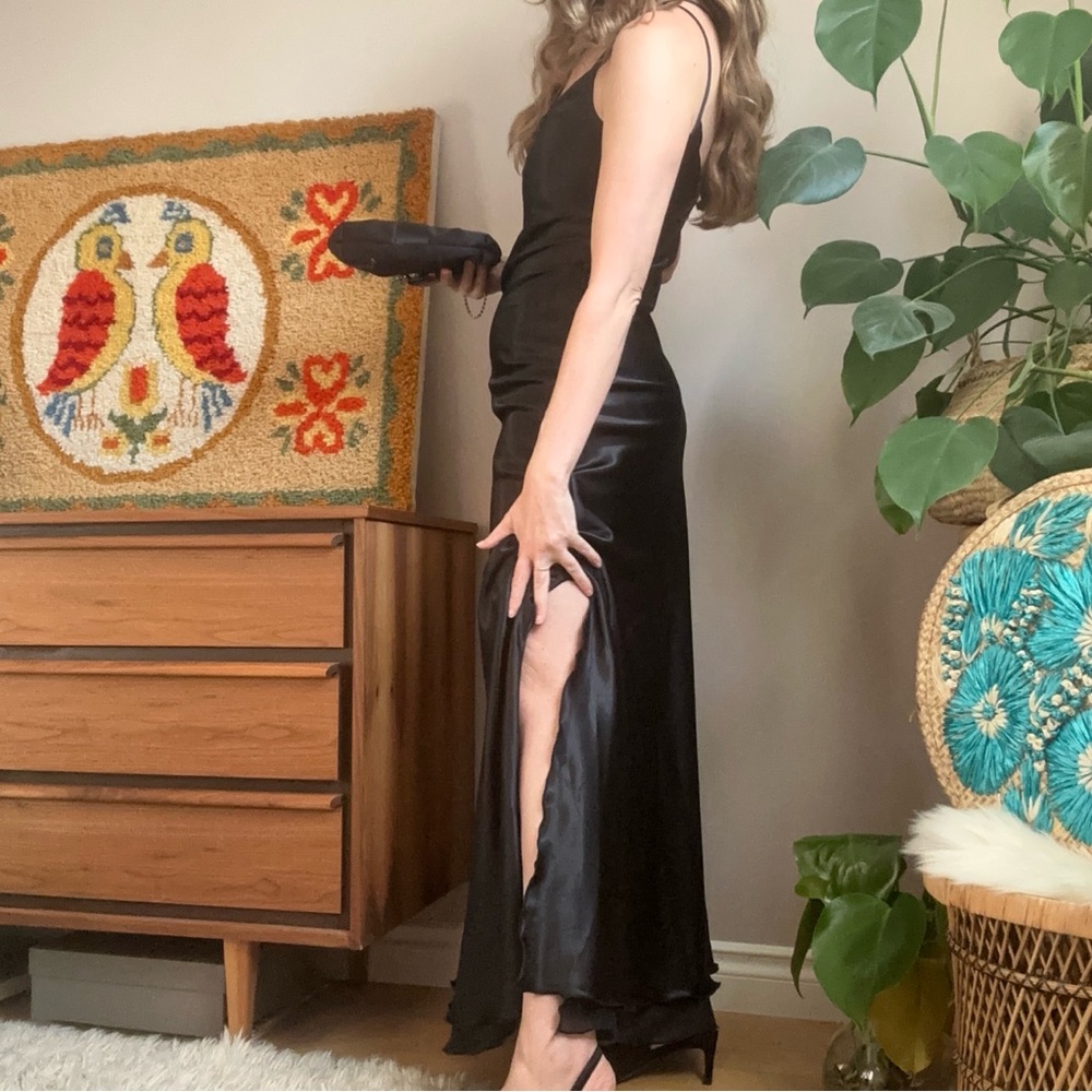 Black Vintage Slinky Slip Dress Size 3/Smalll - Picture 4 of 9